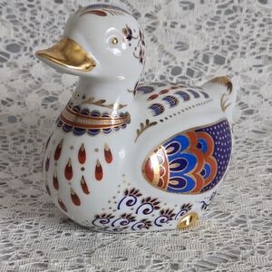 Vintage Blue & Gold Porcelain Duck Figurine – Collectible Home Décor